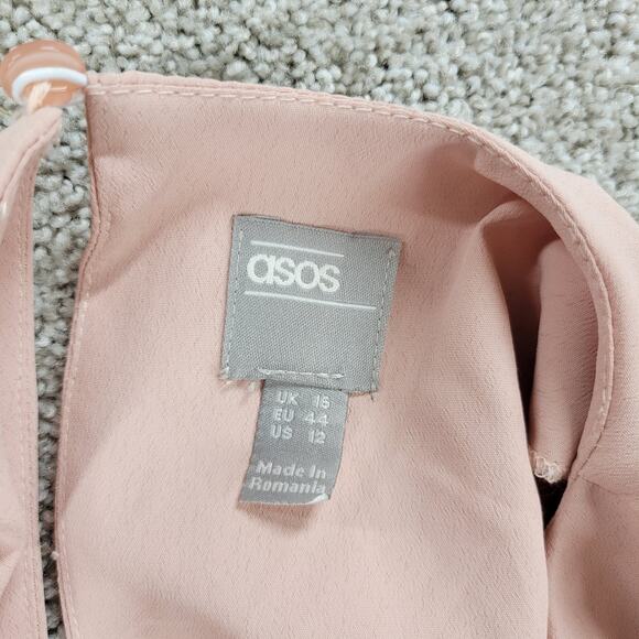 ASOS Womens Trapeze Dress 12 Pink Pleated Empire Waist Keyhole Bell Sleeve Mini - Picture 11 of 13